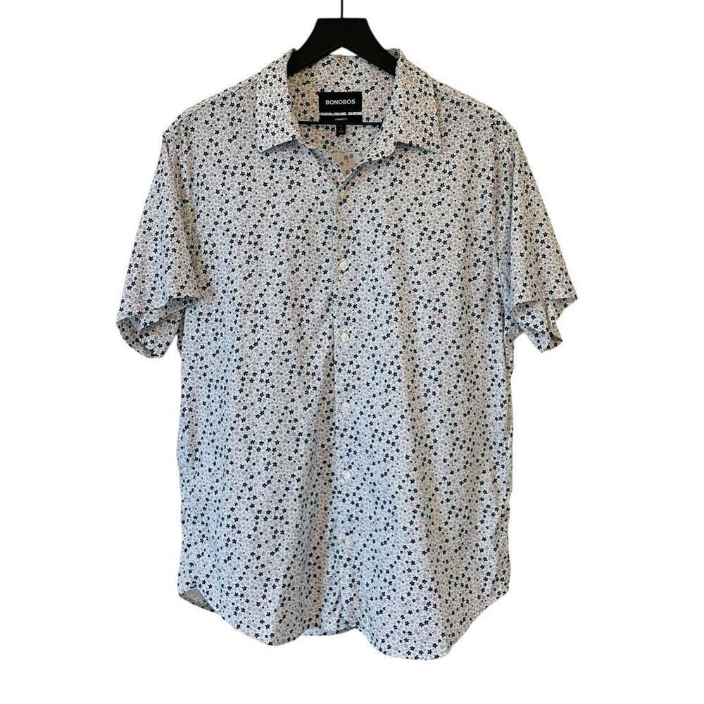 Bonobos Tech Short Sleeve Button Down Slim Fit Shirt Floral Pattern White Size L